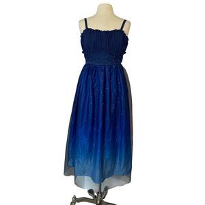 Starry Night Blue Ombre Glitter Tulle Dress Sz L Celestial Fairycore Whimsigoth